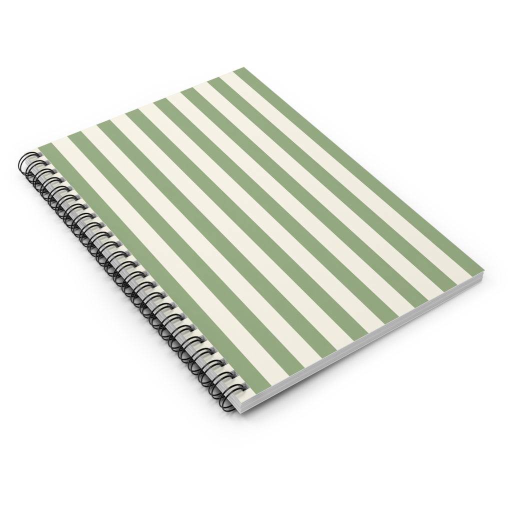 Olive Grove: Sage Green + Cream Stripe Spiral Notebook