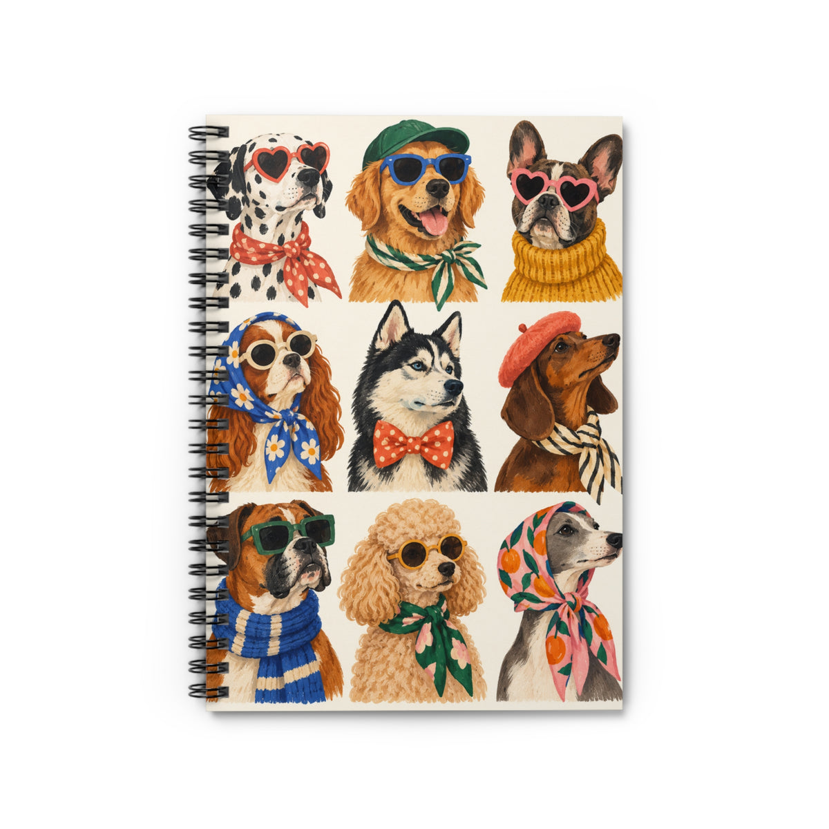 Fashionable Pups:  Spiral Ruled Notebook