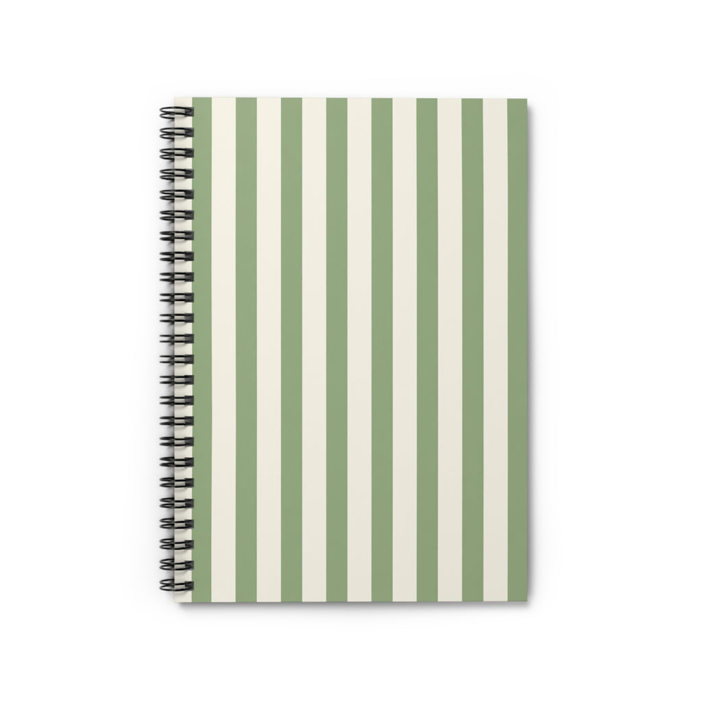 Olive Grove: Sage Green + Cream Stripe Spiral Notebook