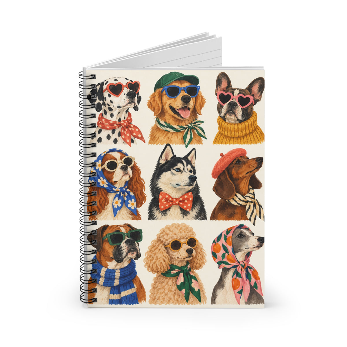 Fashionable Pups:  Spiral Ruled Notebook